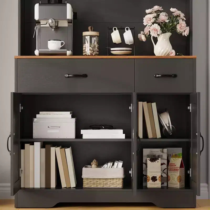 Dispensa a 4 ante e 2 cassetti stile Farmhouse, bianco/nero