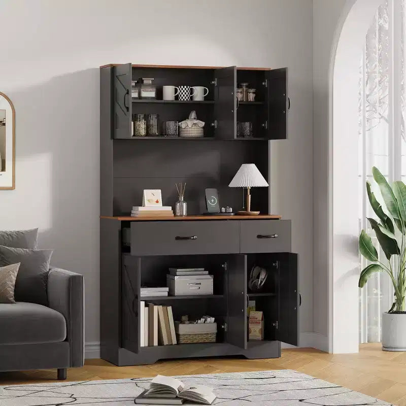 Dispensa a 4 ante e 2 cassetti stile Farmhouse, bianco/nero