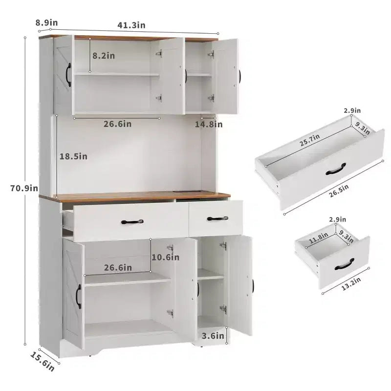 Dispensa a 4 ante e 2 cassetti stile Farmhouse, bianco/nero