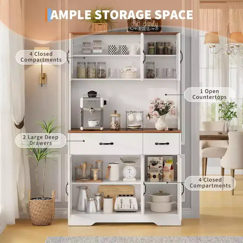 Dispensa a 4 ante e 2 cassetti stile Farmhouse, bianco/nero