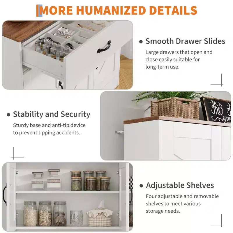 Dispensa a 4 ante e 2 cassetti stile Farmhouse, bianco/nero