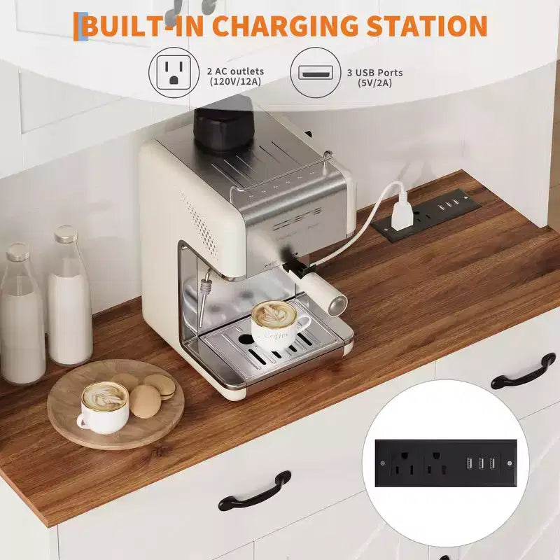 Dispensa a 4 ante e 2 cassetti stile Farmhouse, bianco/nero