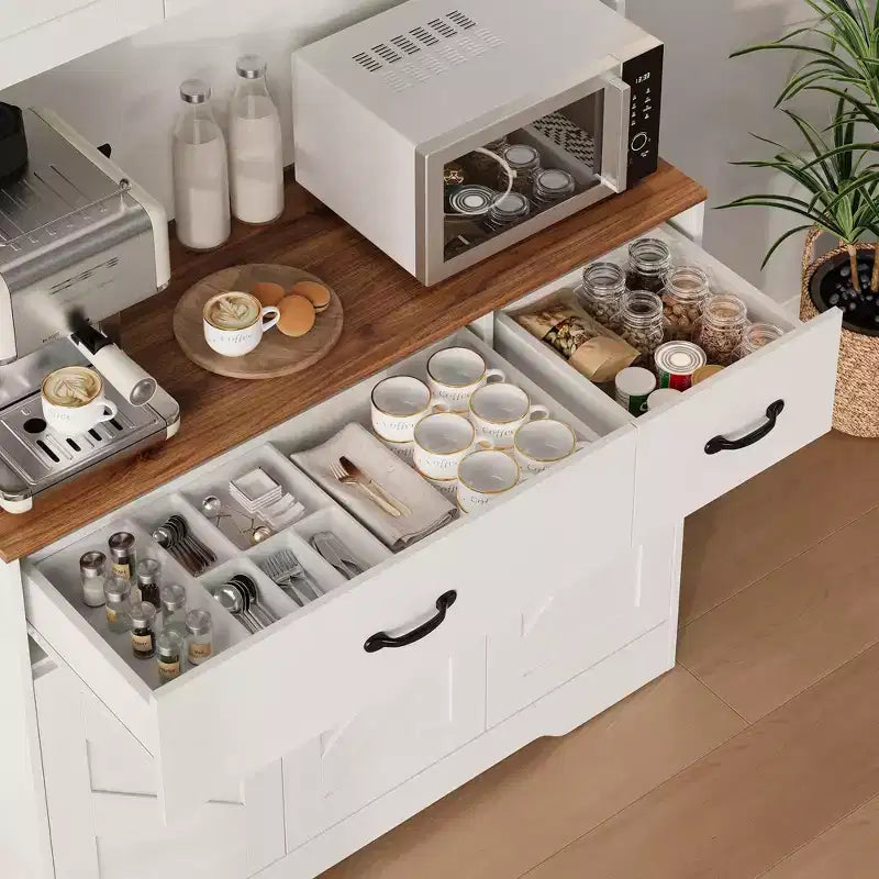 Dispensa a 4 ante e 2 cassetti stile Farmhouse, bianco/nero