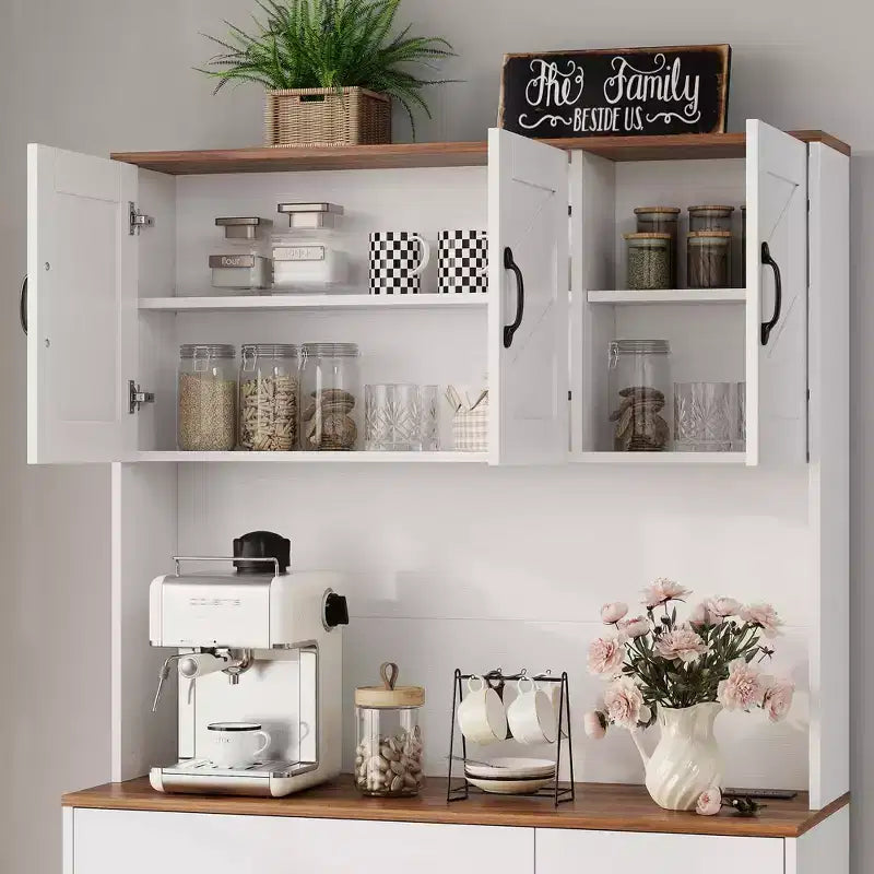 Dispensa a 4 ante e 2 cassetti stile Farmhouse, bianco/nero