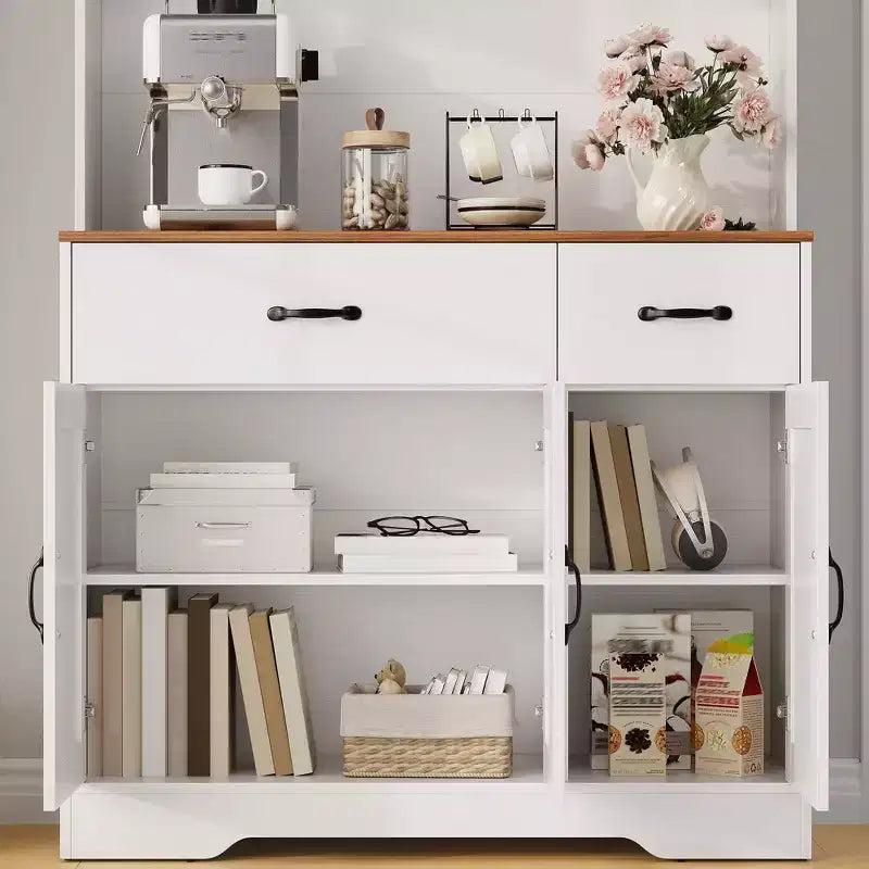 Dispensa a 4 ante e 2 cassetti stile Farmhouse, bianco/nero