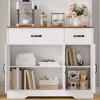 Dispensa a 4 ante e 2 cassetti stile Farmhouse, bianco/nero