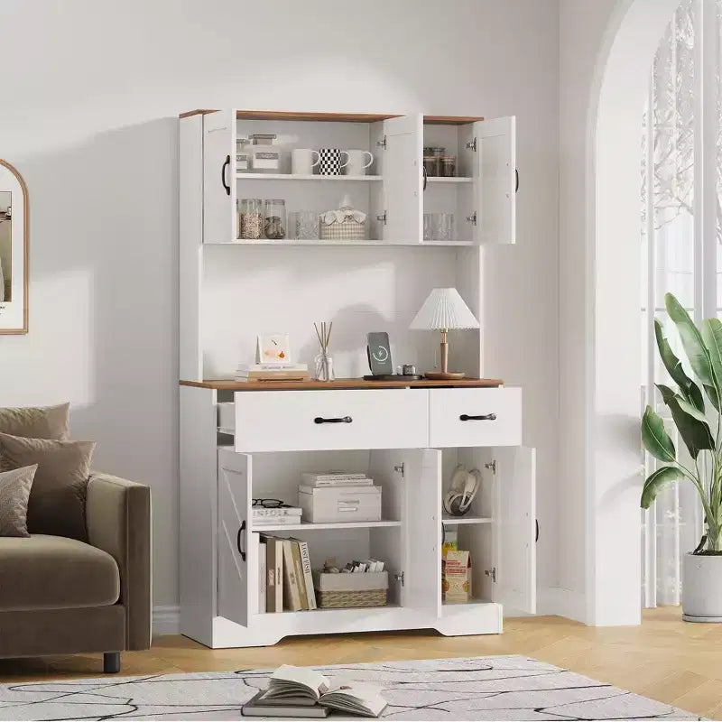 Dispensa a 4 ante e 2 cassetti stile Farmhouse, bianco/nero