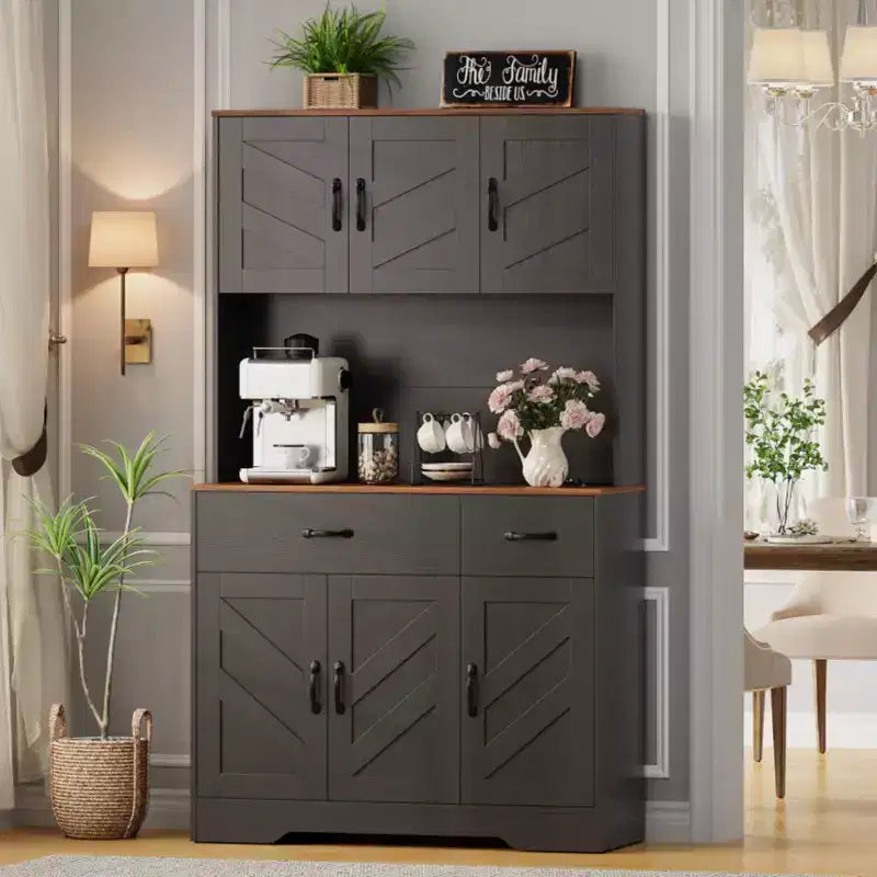 Dispensa a 4 ante e 2 cassetti stile Farmhouse, bianco/nero
