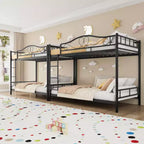 Letto a castello in metallo a due piazze, Beige/Nero/Oro/Grigio/Rosa, con scaletta e ringhiera, 2 posti letto
