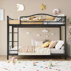 Letto a castello in metallo a due piazze, Beige/Nero/Oro/Grigio/Rosa, con scaletta e ringhiera, 2 posti letto