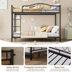 Letto a castello in metallo a due piazze, Beige/Nero/Oro/Grigio/Rosa, con scaletta e ringhiera, 2 posti letto