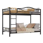 Letto a castello in metallo a due piazze, Beige/Nero/Oro/Grigio/Rosa, con scaletta e ringhiera, 2 posti letto
