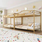 Letto a castello in metallo a due piazze, Beige/Nero/Oro/Grigio/Rosa, con scaletta e ringhiera, 2 posti letto