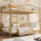Letto a castello in metallo a due piazze, Beige/Nero/Oro/Grigio/Rosa, con scaletta e ringhiera, 2 posti letto
