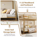 Letto a castello in metallo a due piazze, Beige/Nero/Oro/Grigio/Rosa, con scaletta e ringhiera, 2 posti letto