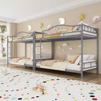 Letto a castello in metallo a due piazze, Beige/Nero/Oro/Grigio/Rosa, con scaletta e ringhiera, 2 posti letto