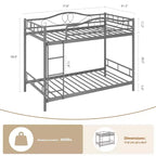 Letto a castello in metallo a due piazze, Beige/Nero/Oro/Grigio/Rosa, con scaletta e ringhiera, 2 posti letto