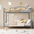Letto a castello in metallo a due piazze, Beige/Nero/Oro/Grigio/Rosa, con scaletta e ringhiera, 2 posti letto