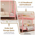 Letto a castello in metallo a due piazze, Beige/Nero/Oro/Grigio/Rosa, con scaletta e ringhiera, 2 posti letto