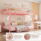 Letto a castello in metallo a due piazze, Beige/Nero/Oro/Grigio/Rosa, con scaletta e ringhiera, 2 posti letto