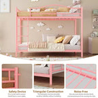 Letto a castello in metallo a due piazze, Beige/Nero/Oro/Grigio/Rosa, con scaletta e ringhiera, 2 posti letto