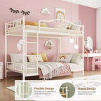 Letto a castello in metallo a due piazze, Beige/Nero/Oro/Grigio/Rosa, con scaletta e ringhiera, 2 posti letto