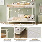 Letto a castello in metallo a due piazze, Beige/Nero/Oro/Grigio/Rosa, con scaletta e ringhiera, 2 posti letto