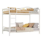 Letto a castello in metallo a due piazze, Beige/Nero/Oro/Grigio/Rosa, con scaletta e ringhiera, 2 posti letto