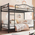 Letto a castello in metallo a due piazze, Beige/Nero/Oro/Grigio/Rosa, con scaletta e ringhiera, 2 posti letto