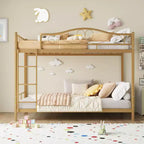 Letto a castello in metallo a due piazze, Beige/Nero/Oro/Grigio/Rosa, con scaletta e ringhiera, 2 posti letto