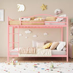 Letto a castello in metallo a due piazze, Beige/Nero/Oro/Grigio/Rosa, con scaletta e ringhiera, 2 posti letto