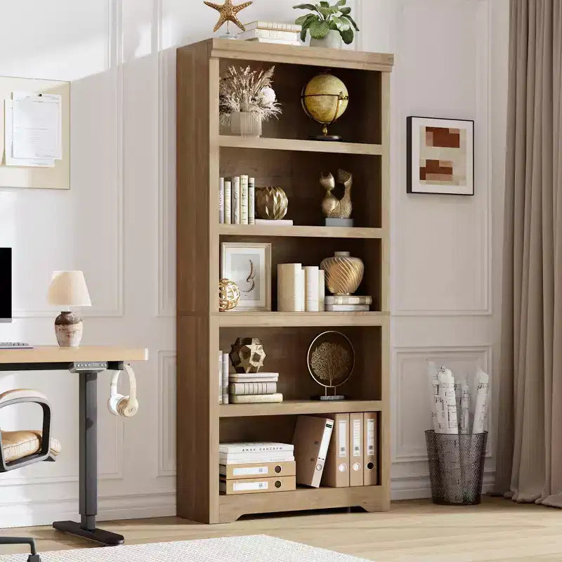 Libreria aperta a 5 ripiani, stile rustico, nera / marrone / grigia / bianca