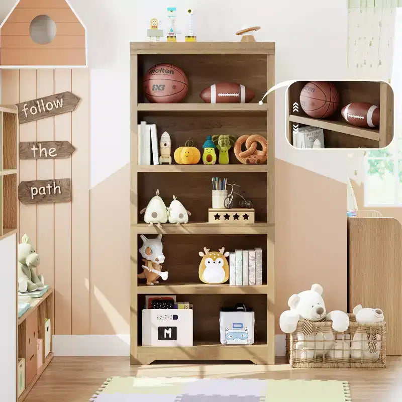Libreria aperta a 5 ripiani, stile rustico, nera / marrone / grigia / bianca