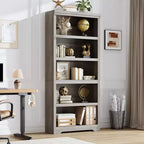 Libreria aperta a 5 ripiani, stile rustico, nera / marrone / grigia / bianca
