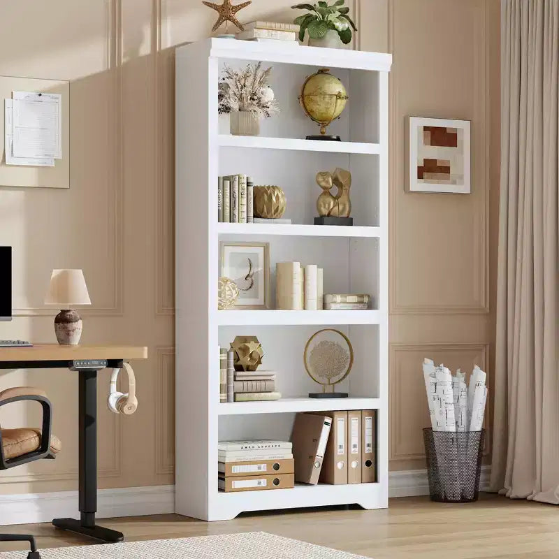 Libreria aperta a 5 ripiani, stile rustico, nera / marrone / grigia / bianca