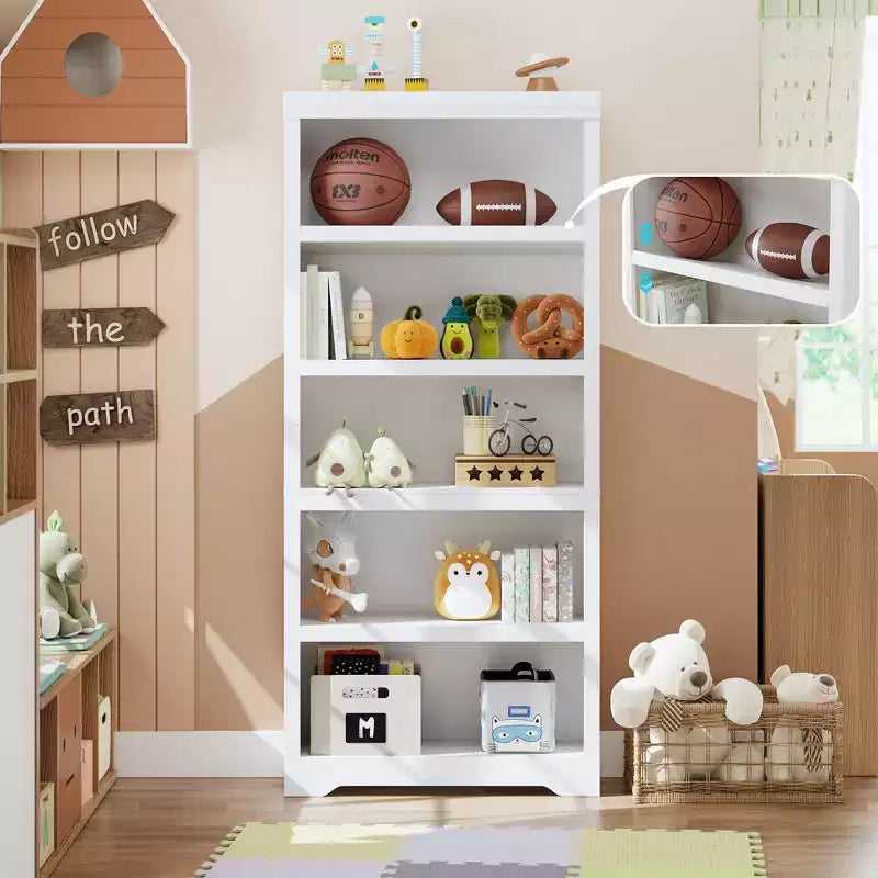 Libreria aperta a 5 ripiani, stile rustico, nera / marrone / grigia / bianca