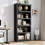 Libreria aperta a 5 ripiani, stile rustico, nera / marrone / grigia / bianca