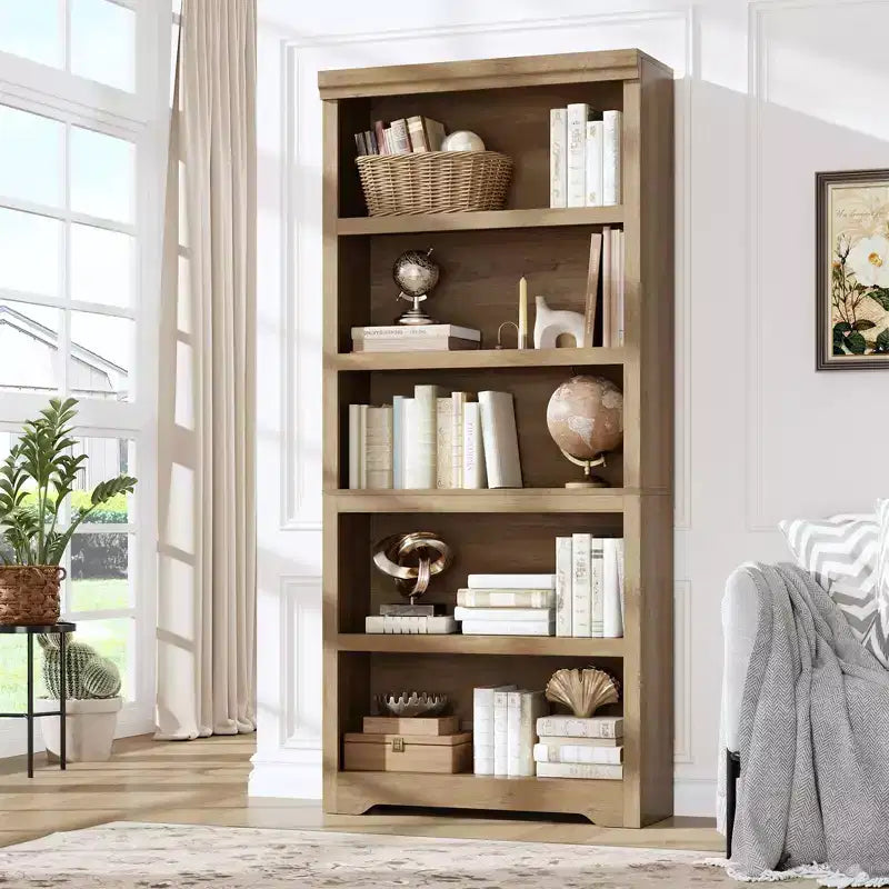 Libreria aperta a 5 ripiani, stile rustico, nera / marrone / grigia / bianca