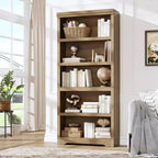 Libreria aperta a 5 ripiani, stile rustico, nera / marrone / grigia / bianca