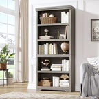 Libreria aperta a 5 ripiani, stile rustico, nera / marrone / grigia / bianca