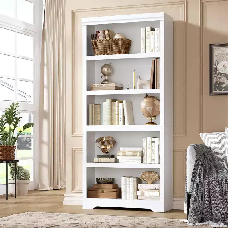 Libreria aperta a 5 ripiani, stile rustico, nera / marrone / grigia / bianca