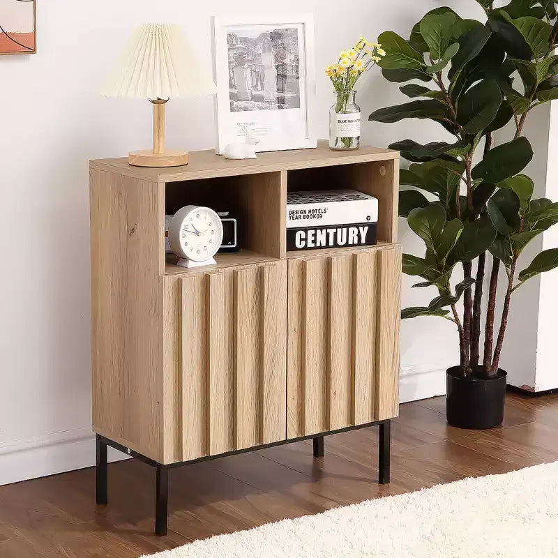 Credenza a 2 ante in rovere scanalato