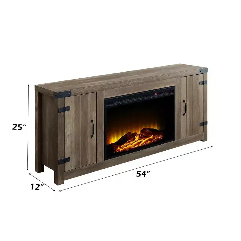 Mobile TV con Camino Elettrico in Rovere Rustico con Contenitore a 2 Ante, Adatto fino a 50"