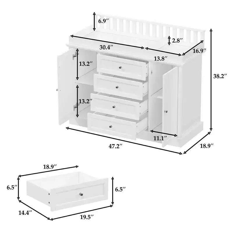 Fasciatoio a cassettiera bianco con cassetti e ante, stile Shaker, uso singolo