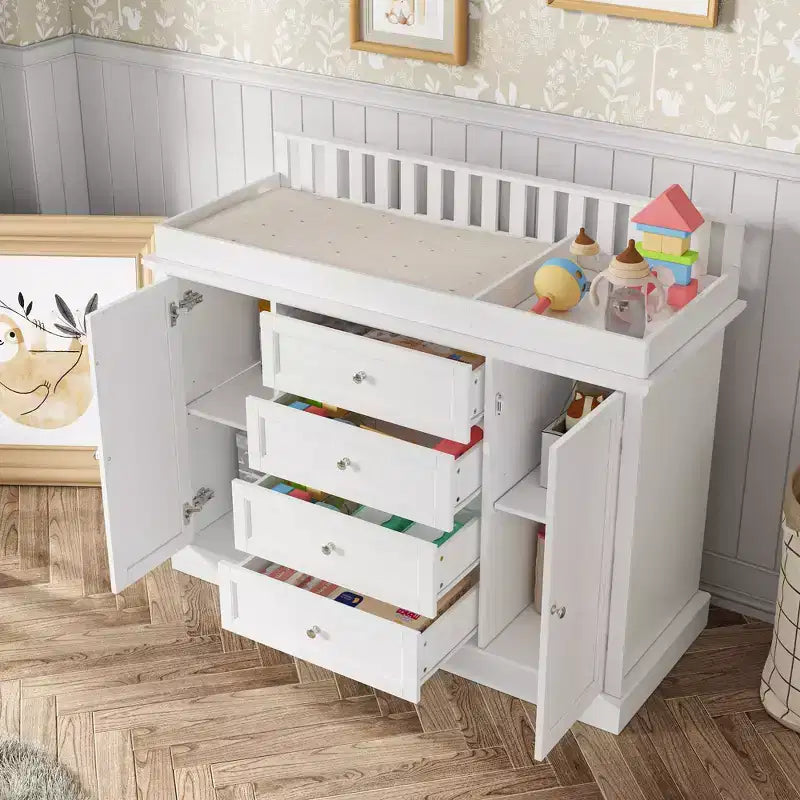 Fasciatoio a cassettiera bianco con cassetti e ante, stile Shaker, uso singolo