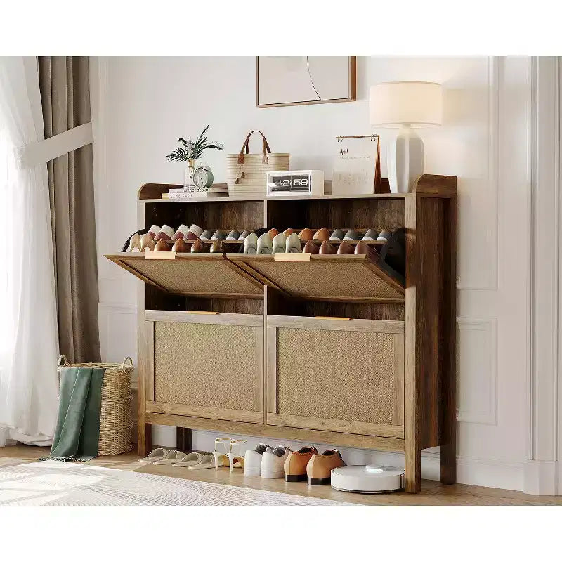 Acekool 47 Scarpiera in Rattan, 4 Cassetti a Ribalta, Organizzatore Stretto Bohemien per Ingresso