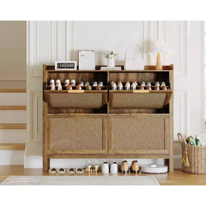 Acekool 47 Scarpiera in Rattan, 4 Cassetti a Ribalta, Organizzatore Stretto Bohemien per Ingresso