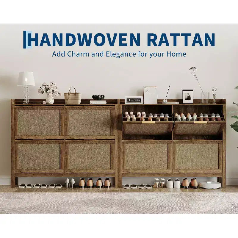 Acekool 47 Scarpiera in Rattan, 4 Cassetti a Ribalta, Organizzatore Stretto Bohemien per Ingresso
