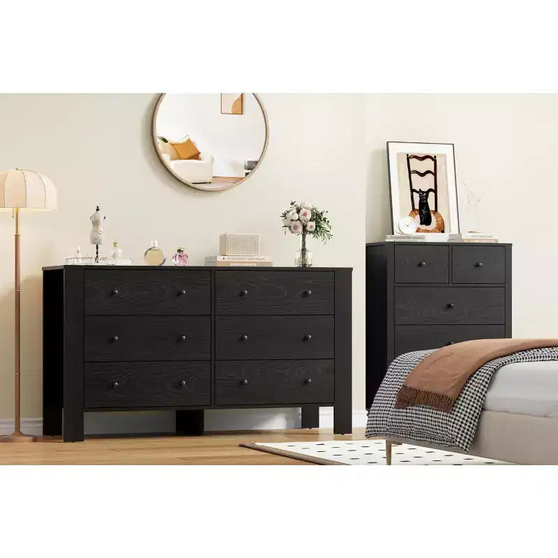 Comò a 6 cassetti per camera da letto, cassettiera doppia moderna con cassetti portaoggetti, cassettiere in legno per camera da letto, ingresso, corridoio, ufficio