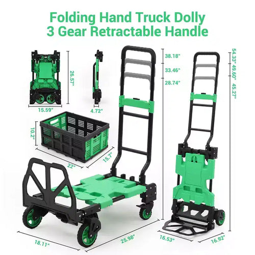 Carrello a mano pieghevole 2 in 1 con cesto pieghevole, carrello a mano pieghevole